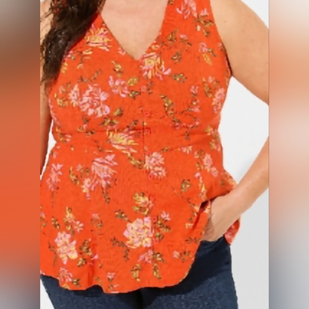 Torrid Orange Floral Sleeveless Blouse